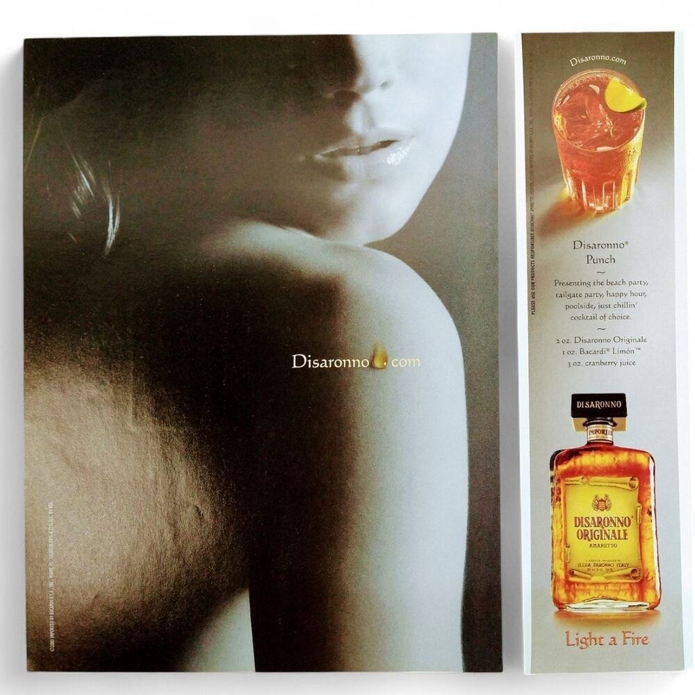 2001 Disaronno Print Advert Y2K Sexy Sensual Shoulder Light a Fire Minimalist